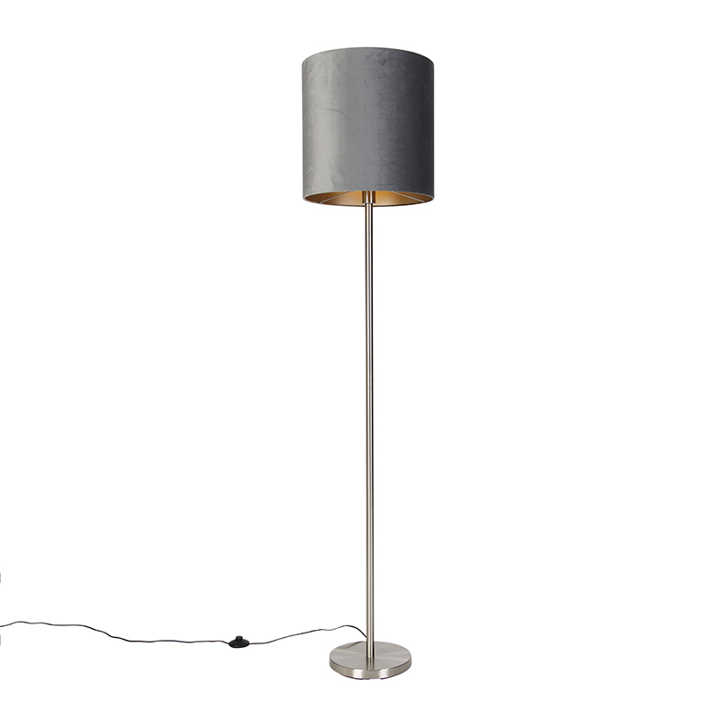 QAZQA Moderne vloerlamp staal stoffen kap 40 cm - Simplo - Grijs