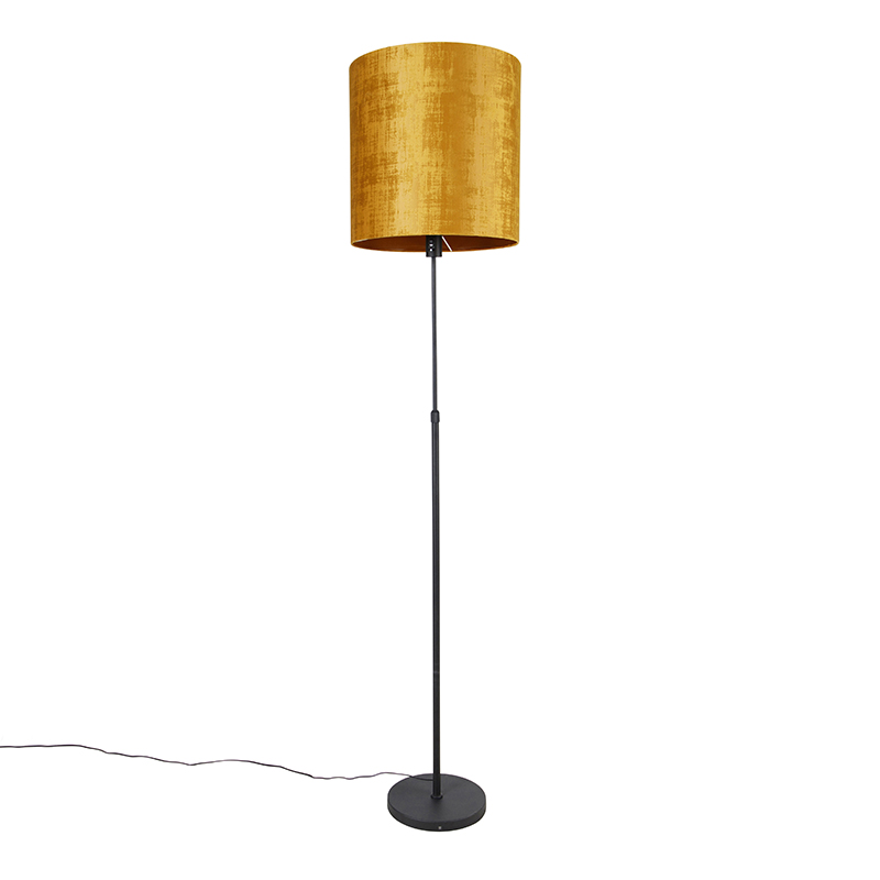 QAZQA Vloerlamp zwart met kap goud 40 cm verstelbaar - Parte