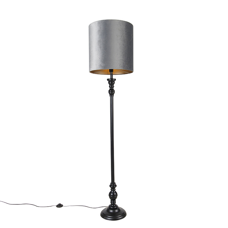 QAZQA Klassieke vloerlamp zwart met kap 40 cm - Classico - Grijs