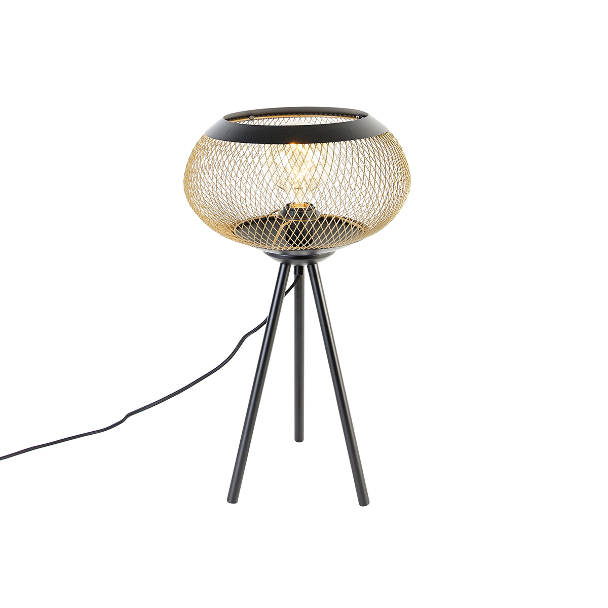 QAZQA Moderne tripod tafellamp met goud - Lucas - Zwart