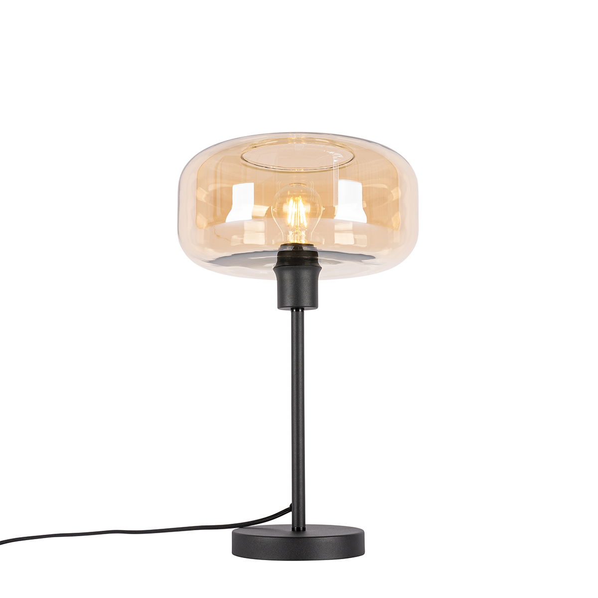 QAZQA Art deco tafellamp zwart met amber glas - Bizle - Beige