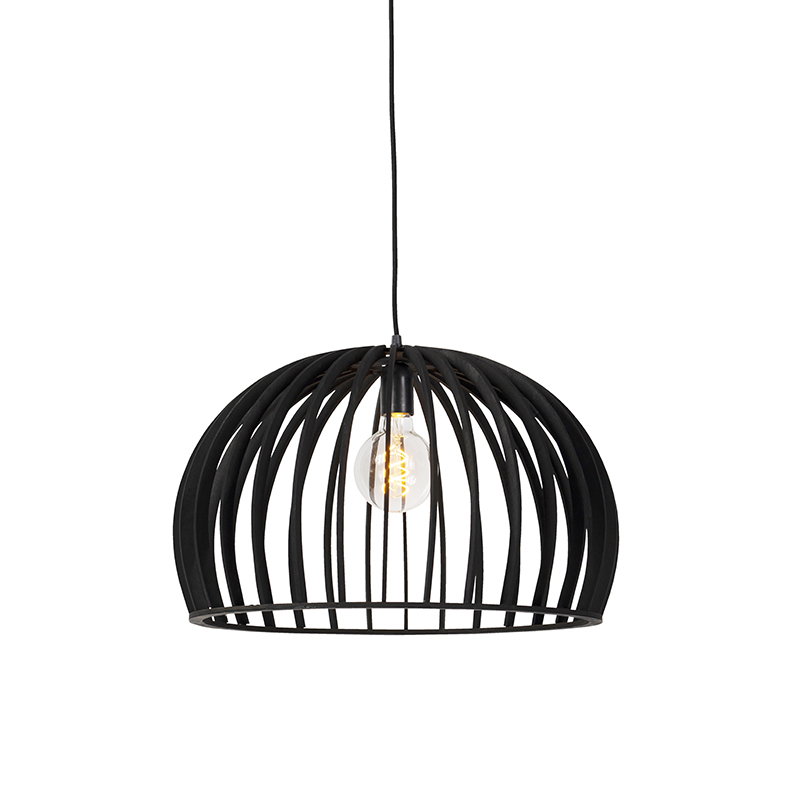 QAZQA Art deco hanglamp hout 50 cm - Twain - Zwart