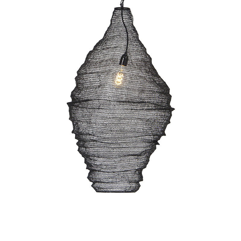 QAZQA Oosterse hanglamp 90 cm - Nidum - Zwart