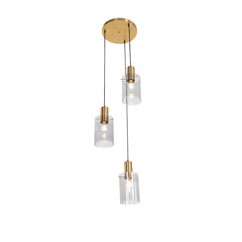 QAZQA Moderne hanglamp messing met smoke glas 3-lichts - Vidra