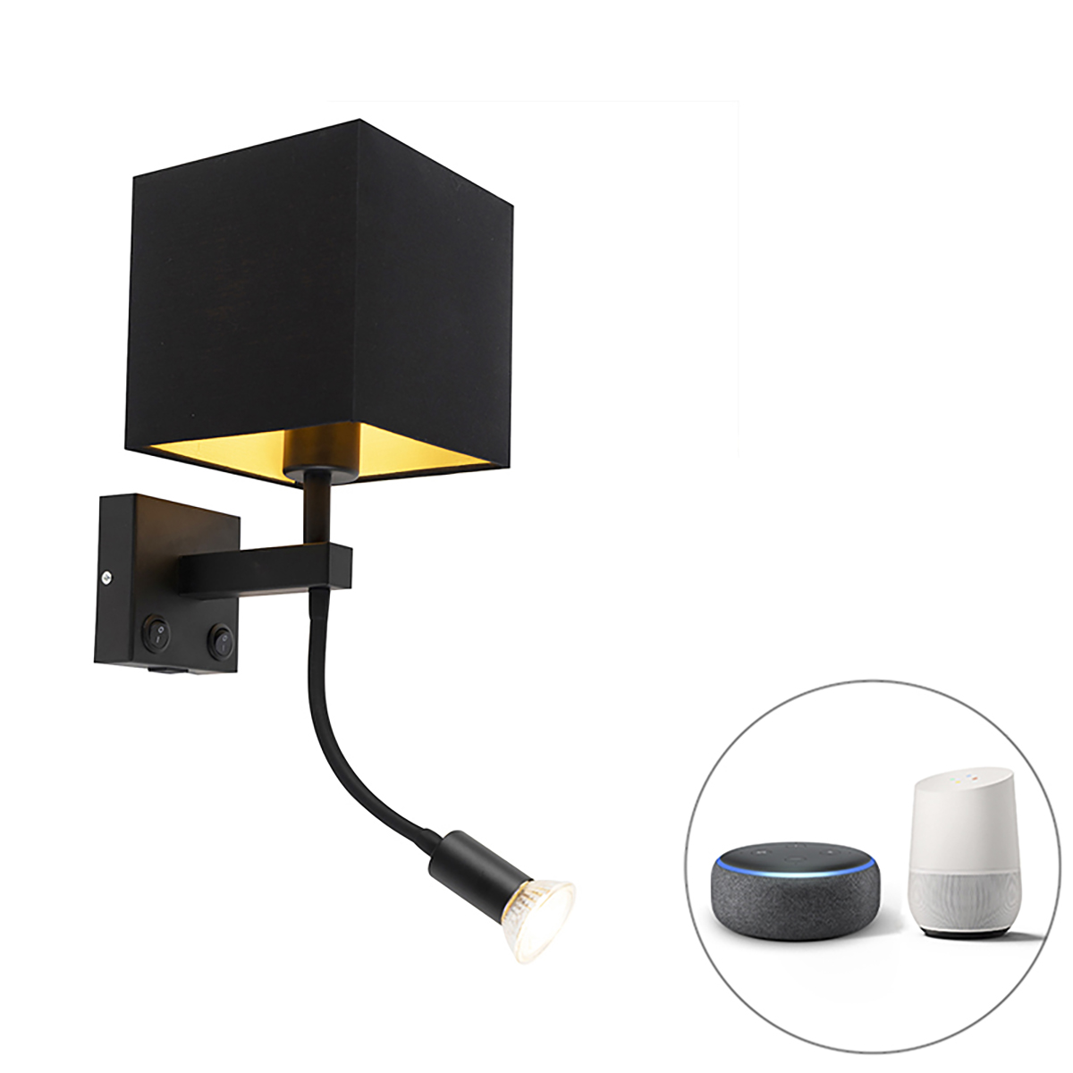 QAZQA Smart wandlamp met USB incl. Wifi A60 en GU10 - Zeno - Zwart