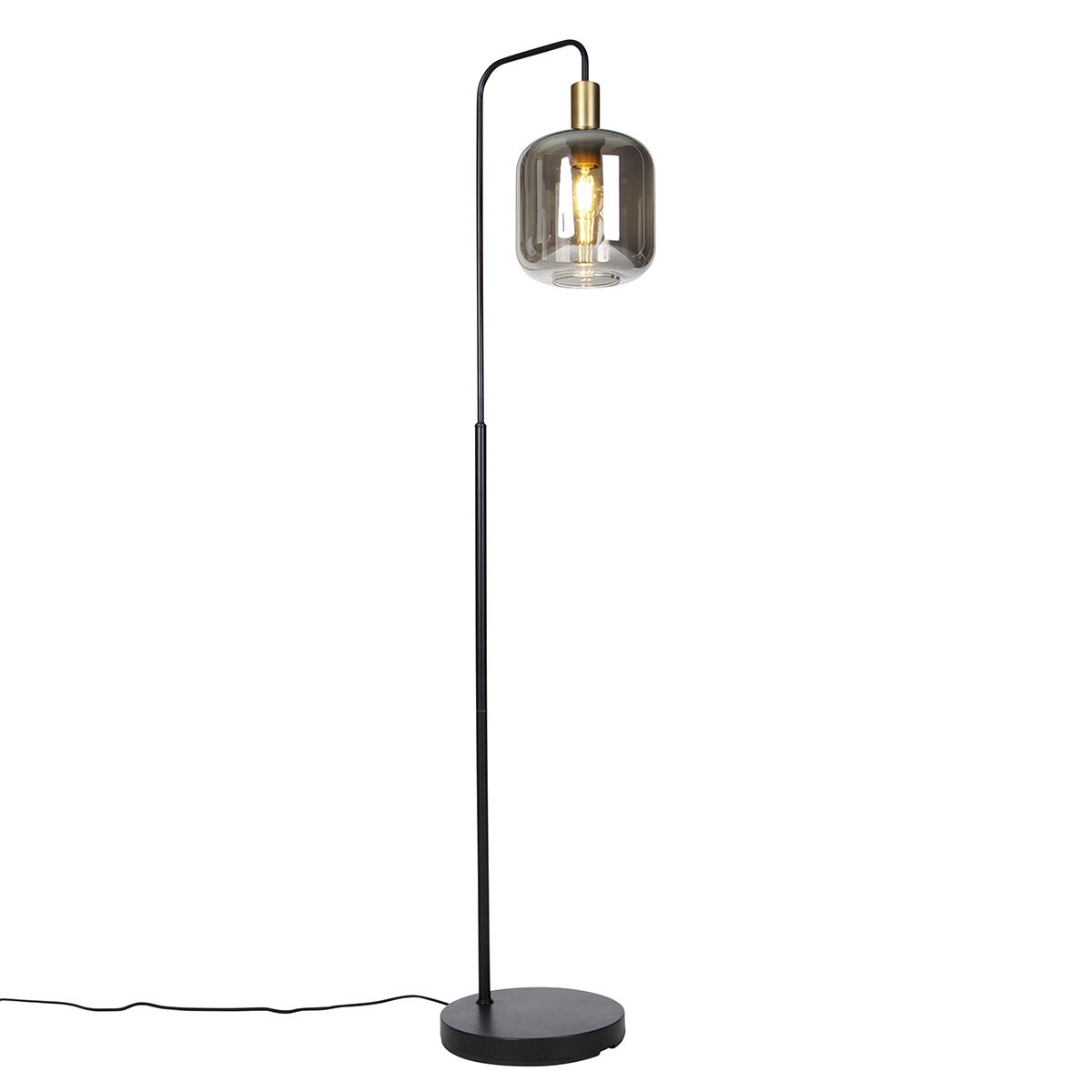 QAZQA Smart vloerlamp zwart met goud en smoke glas incl. Wifi A60 - Zuzanna - Grijs