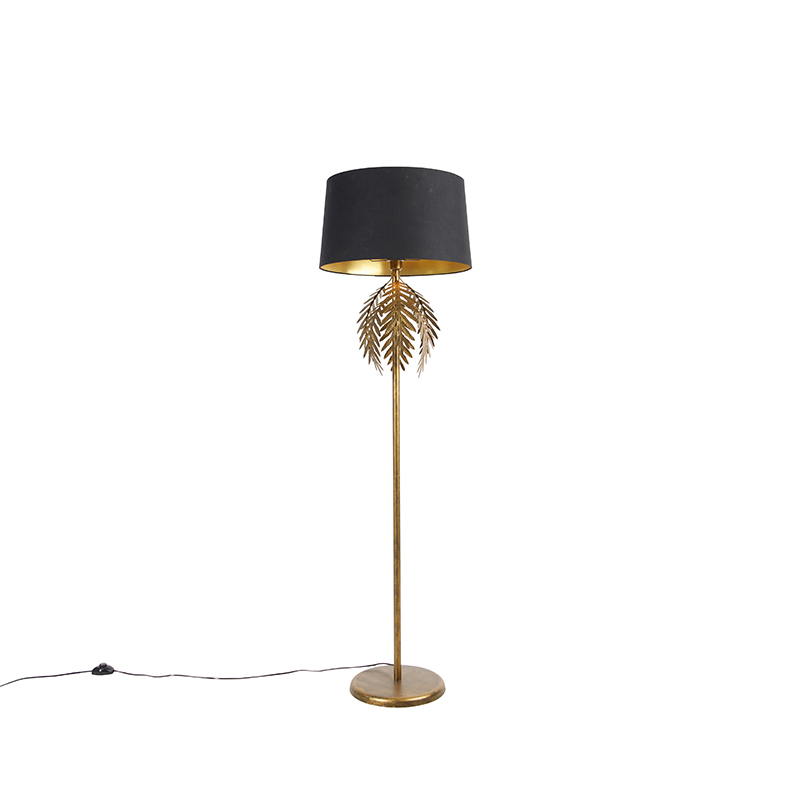 QAZQA Vloerlamp goud 145 cm met katoenen kap 50 cm - Botanica - Zwart