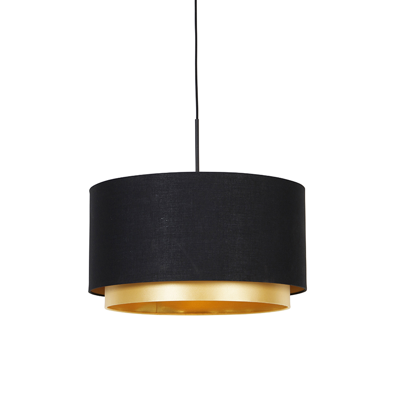 QAZQA Moderne hanglamp met goud 47 cm duo kap - Combi - Zwart