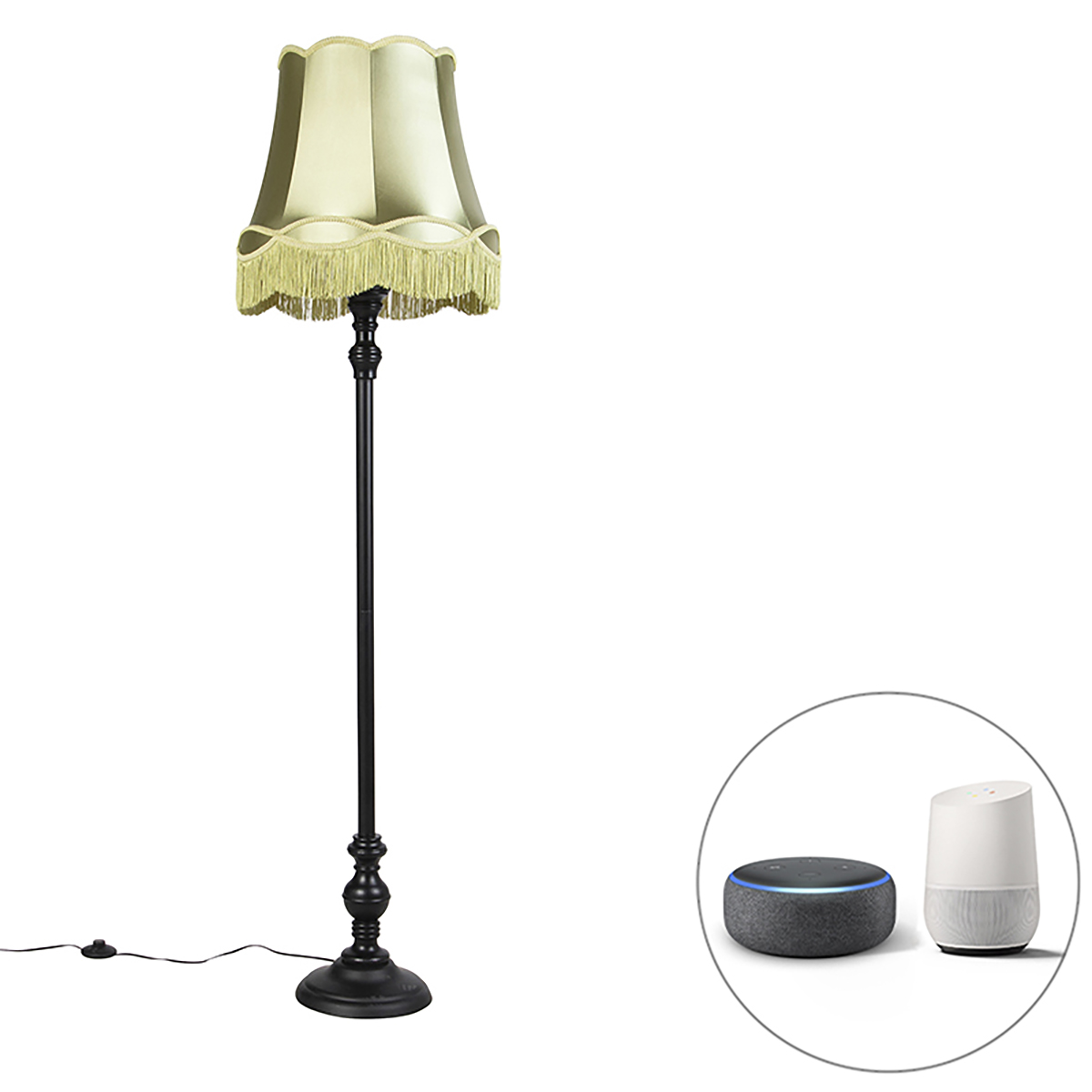 QAZQA Smart vloerlamp zwart met Granny kap incl. Wifi A60 - Classico - Groen