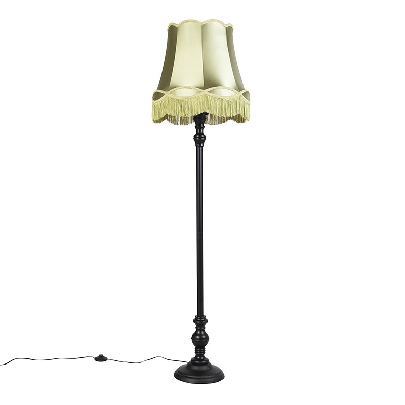 QAZQA Vloerlamp zwart met Granny kap - Classico - Groen