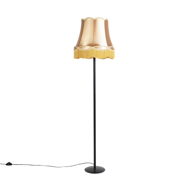 QAZQA Retro vloerlamp zwart met Granny kap goud 45 cm - Simplo