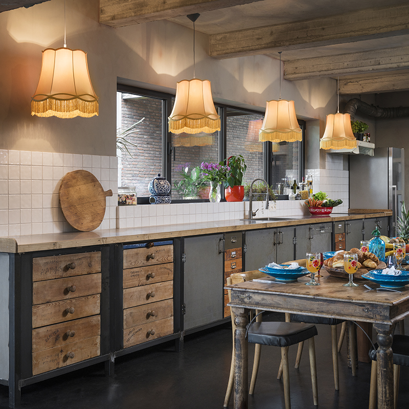 QAZQA Set van 4 retro hanglampen goud 45 cm - Granny