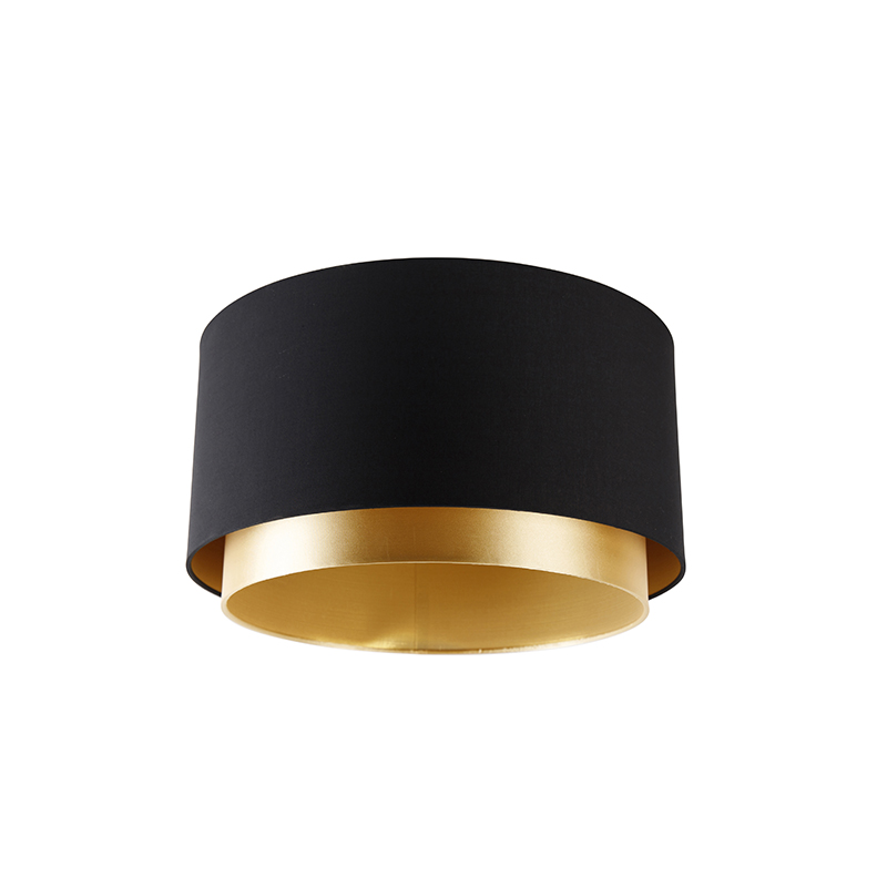QAZQA Stoffen lampenkap 40/47/26 met gouden binnenkant - Zwart