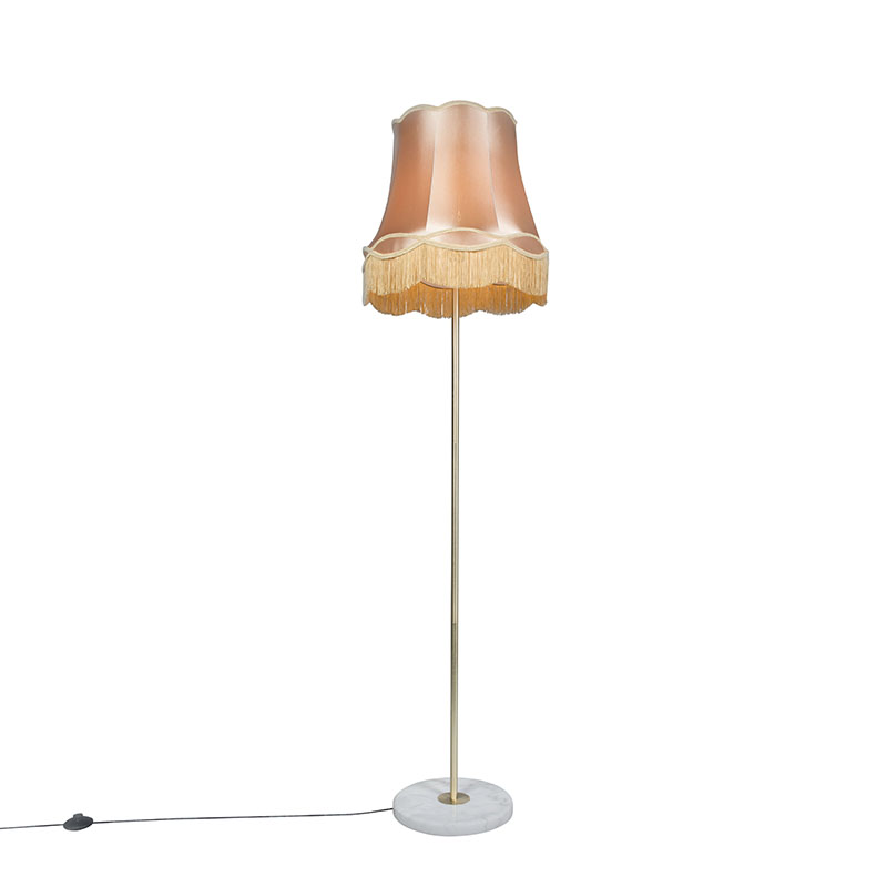QAZQA Retro vloerlamp messing met Granny kap 45 cm - Kaso - Goud