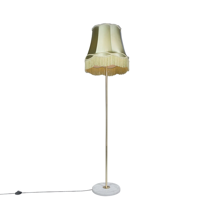 QAZQA Retro vloerlamp messing met Granny kap 45 cm - Kaso - Groen