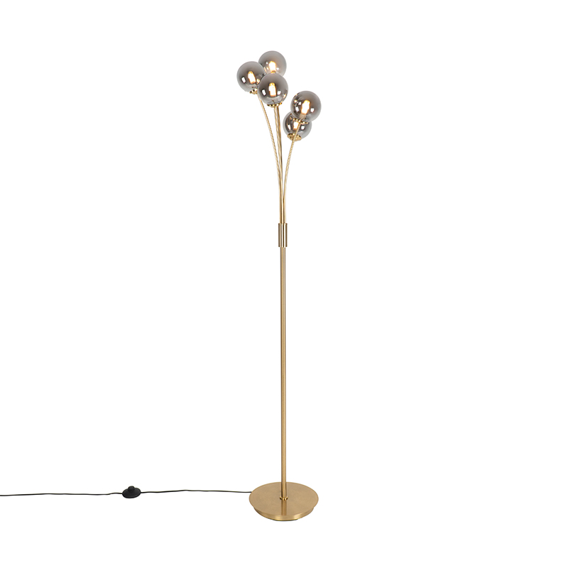 QAZQA Moderne vloerlamp goud 5-lichts met smoke glas - Athens