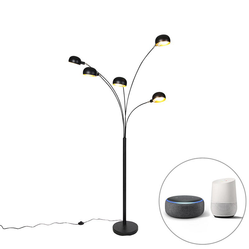 QAZQA Smart vloerlamp 5-lichts incl. Wifi B35 - Sixties - Zwart