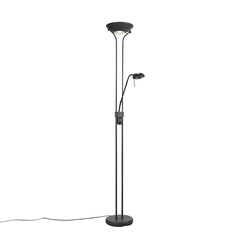 QAZQA Vloerlamp met leeslamp incl. LED en dimmer - Diva 2 - Zwart