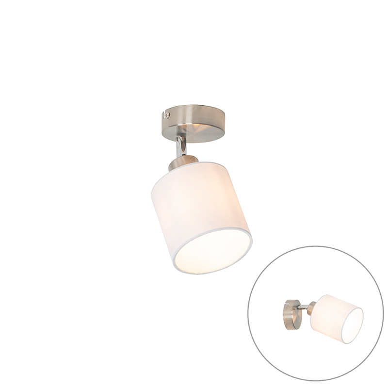 QAZQA Moderne wandlamp staal met witte kap verstelbaar - Hetta