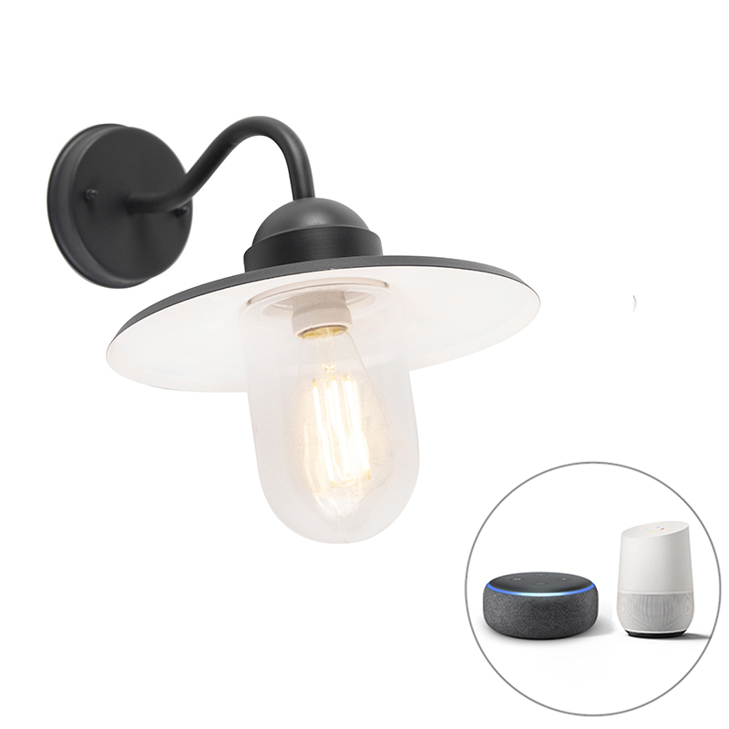 QAZQA Smart landelijke wandlamp antraciet IP44 incl. wifi E27 - Kansas