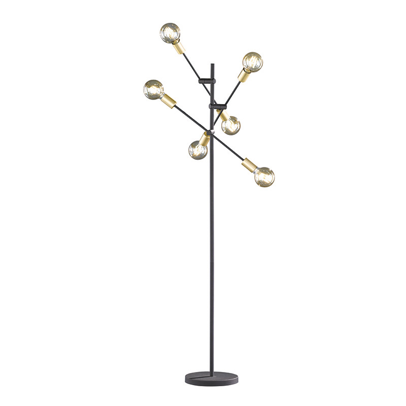 Trio Leuchten Industriële vloerlamp met messing 6-lichts - Sydney - Zwart