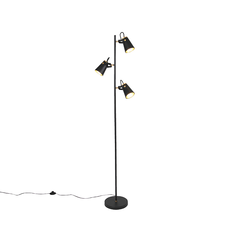 Trio Leuchten Art Deco vloerlamp 3-lichts - Eddie - Zwart