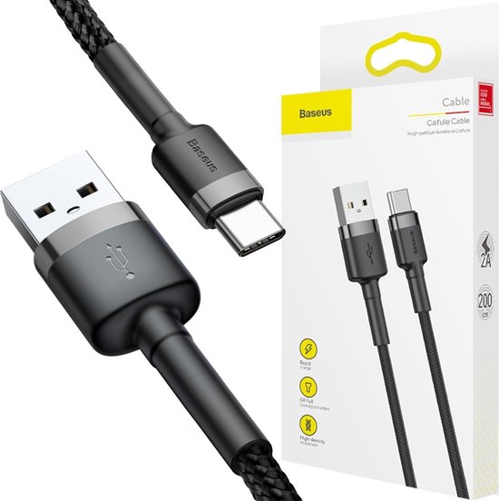 Baseus Geweven Nylon USB naar USB-C Fast Charge Kabel 2M - Zwart