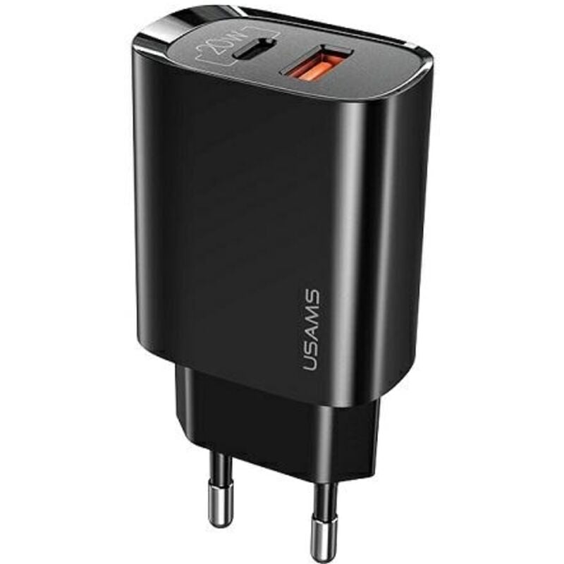 USAMS 20W Adapter met snellaadfunctie - USB-A en USB-C poort - Zwart