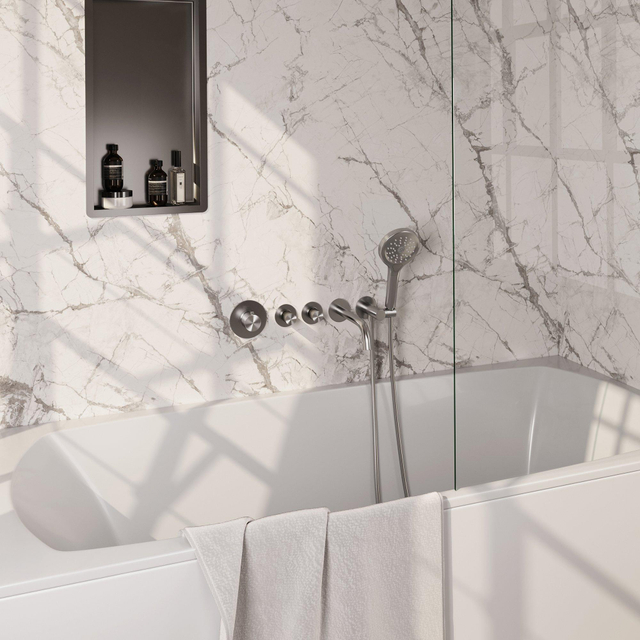 Brauer Brauer Brushed Carving inbouw badkraan met uitloop en ronde handdouche nikkel