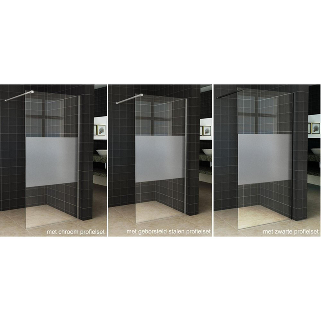 Wiesbaden Wiesbaden Slim glasplaat 800 x 2000 x 8 mm nano helder glas met melkglas middenband - Zwart