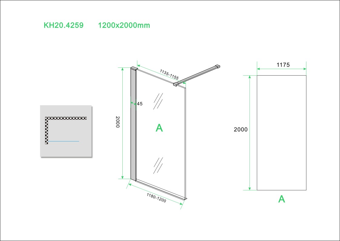 Wiesbaden Graffic inloopdouche 1200 x 2000 x 10 mm nano safety glass folie helder glas/mat - Zwart