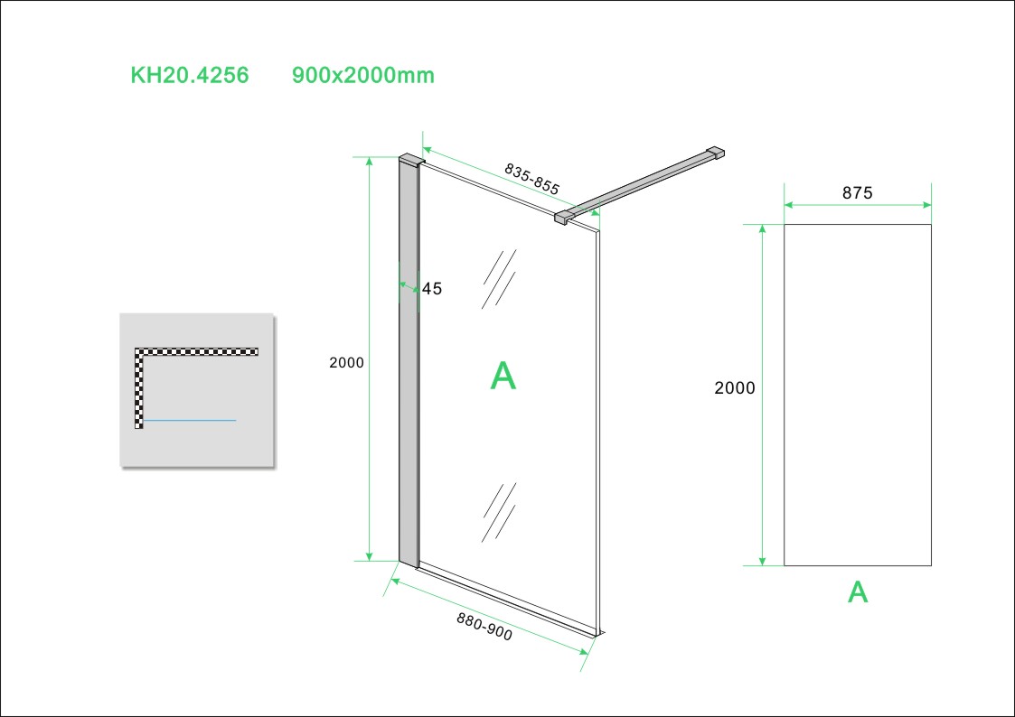 Wiesbaden Graffic inloopdouche 900 x 2000 x 10 mm nano safety glass folie helder glas/mat - Zwart