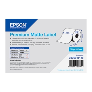 Epson Epson C33S045418 premium matte doorlopende labelrol 76mm x 35m (origineel)
