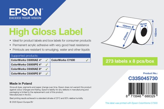 Epson C33S045730 high gloss label 105 x 210 mm (origineel)