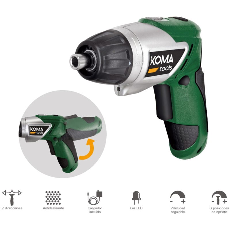 Atornillador a bateria reversible 3,6V litio 1300mA 17,5x14,8cm koma tools