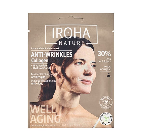 Iroha Nature - Mascarilla Cara Y Cuello Antiarrugas Y Antiedad Con Colágeno Y Ácido Hialurónico