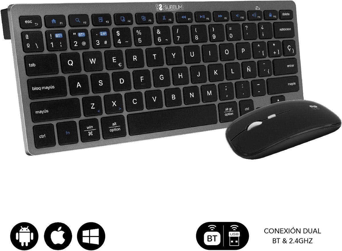 subblim SUBBLIM - Combo De Teclado Y Ratón Inalámbricos Multidispositivo Negro