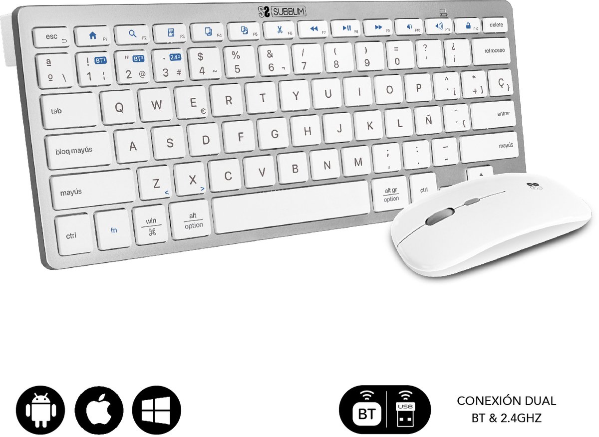 subblim SUBBLIM - Combo De Teclado Y Ratón Inalámbricos Multidispositivo Blanco