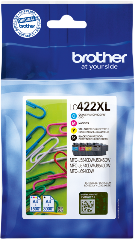 Brother Brother - Pack 4 Cartuchos XL Originales LC422XLVAL Negro, Cian, Magenta Y Amarillo