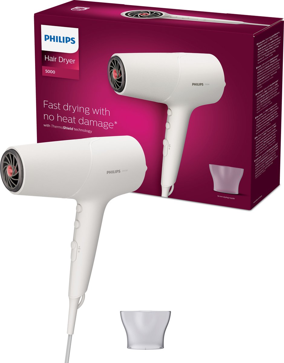 Philips Philips - Secador De Pelo Serie 5000, 2100W, Cuidado Iónico Y Tecnología ThermoShield