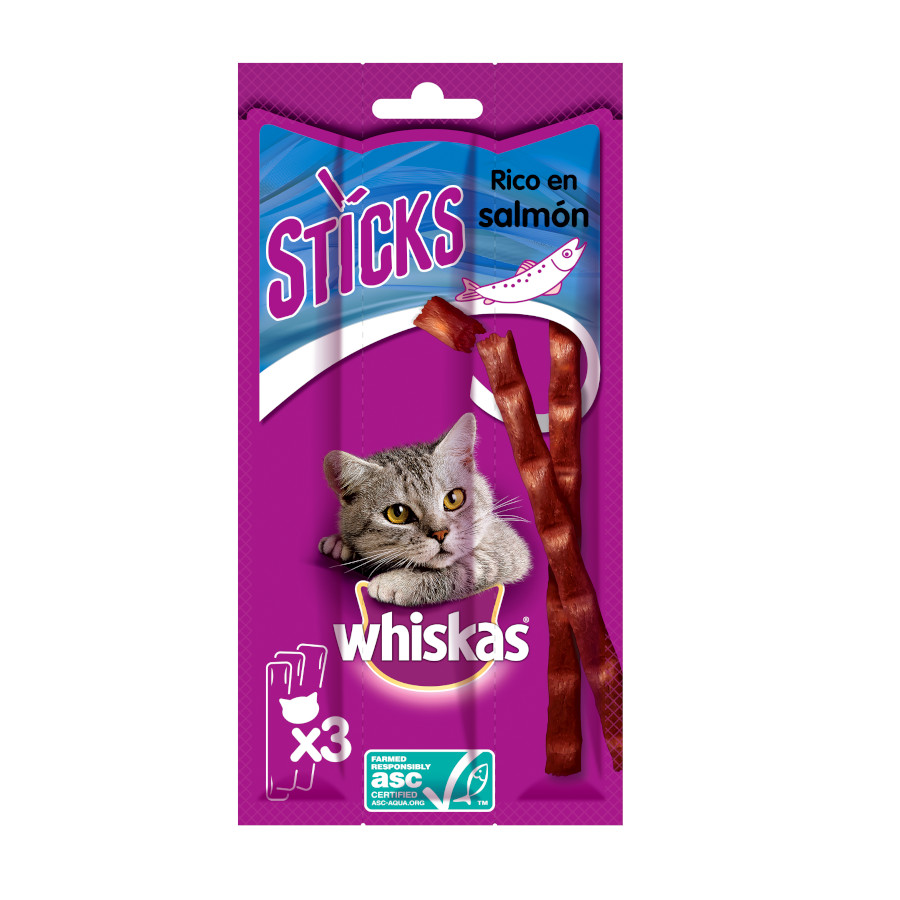 Whiskas - Snacks Para Gatos Salmón 3 Sticks X 6 G