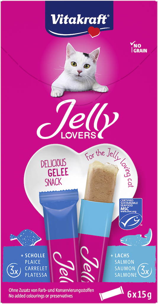 Vitakraft Vitakraft - Snack Para Gatos Adultos Jelly Lovers En Gelatina Platija Y Salmón 6 Uds X 15 G
