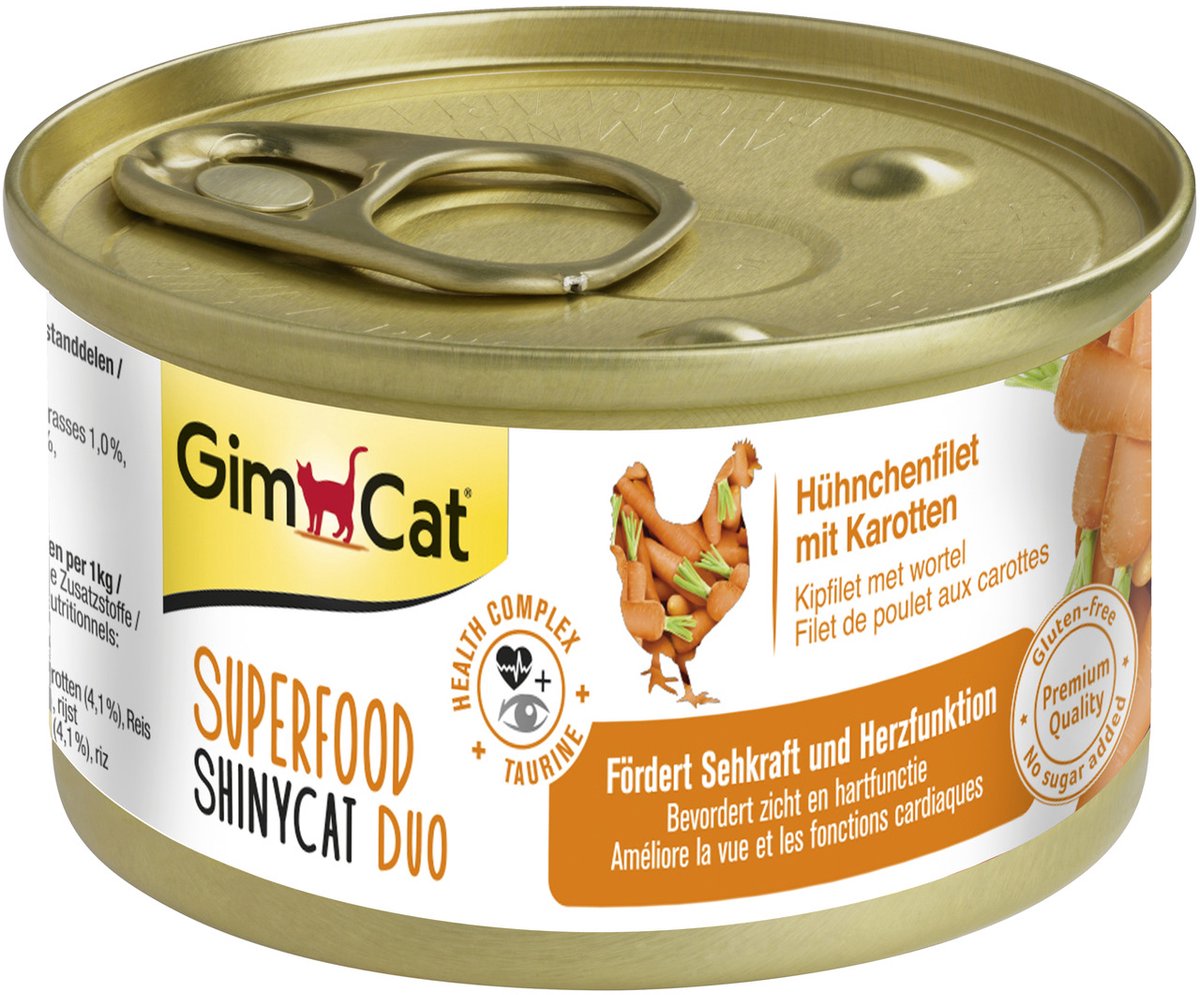 Gimcat - Snack Para Gatos Adultos Shiny Cat Duo Pollo Y Zanahoria 70 G