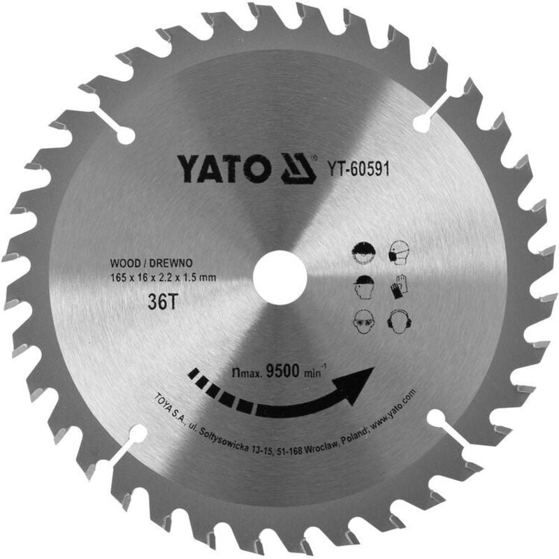 YATO - Disco de corte para madera tct 165 x 36 x 16 mm YT-60591