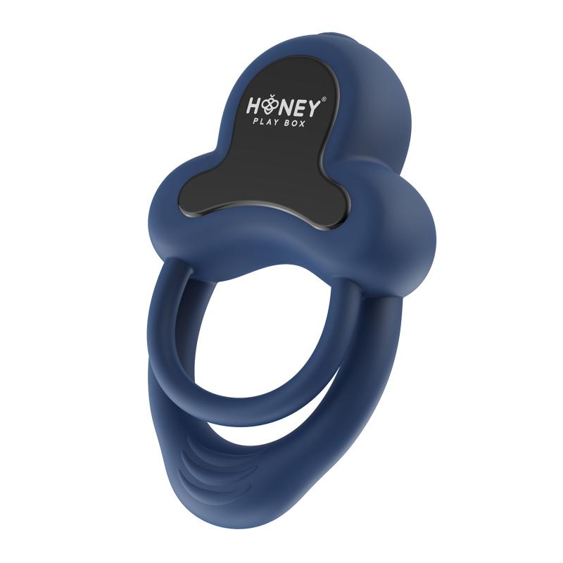 HoneyPlayBox - Anello-app-bestuurde vibrerende dubbele cockring met clitorisstimulator - Blauw