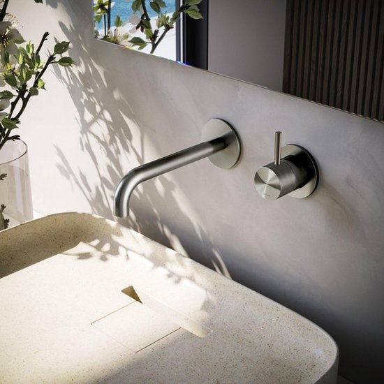 Hotbath Archie afbouwdeel inbouw wastafelmengkraan 18cm RVS AR105EXT18IX