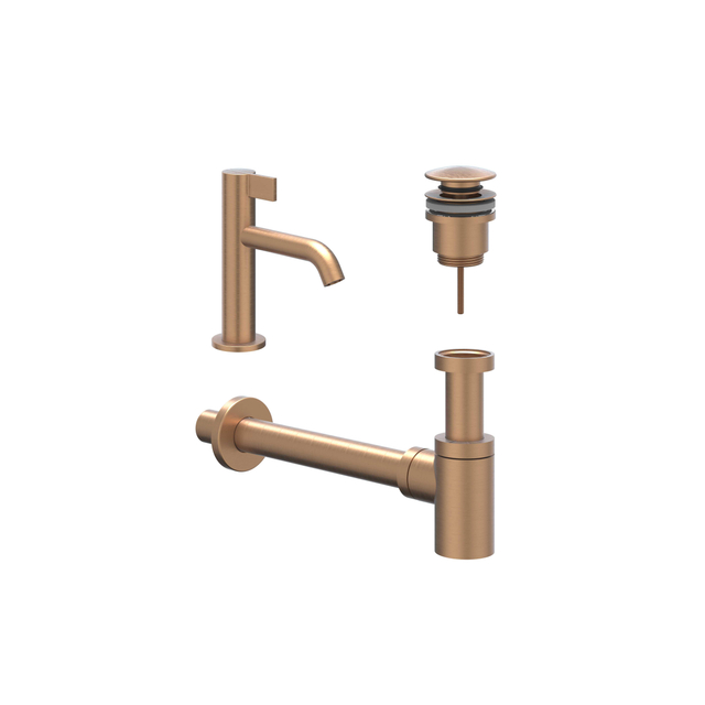 IVY Fonteinset - opbouw - laag - always open plug - Geborsteld mat koper PVD 6901415