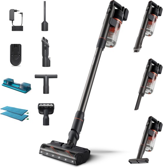 Philips Xc7055/01 7000 Series Aqua Steelstofzuiger Incl. Kruimelzuiger Zwart/koraalrood