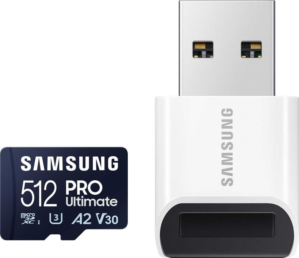 Samsung Samsung Pro Ultimate Met Kaartlezer – Micro Sd Kaart 512 Gb 200 & 130 Mb/s Inclusief Adapter - Blauw