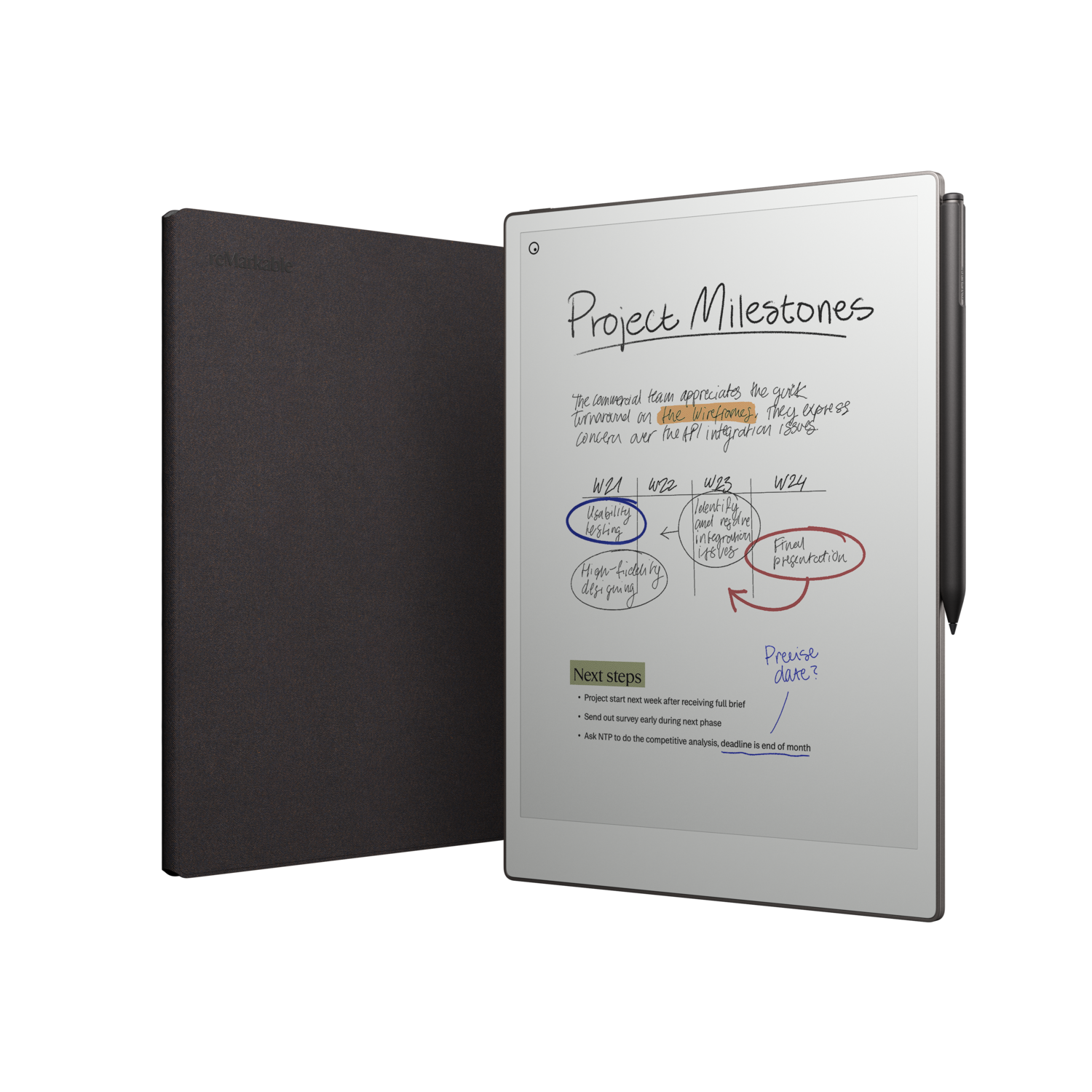 Remarkable Paper Pro + Marker Plus Book Folio Basalt E-ink-tablet Zwart